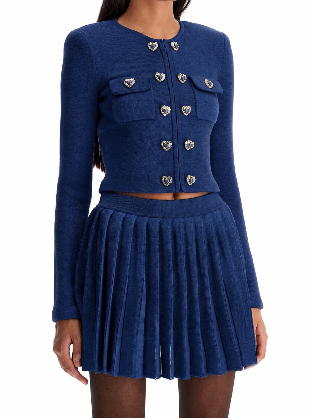 Commense Navy Pleated Knit Skirt
